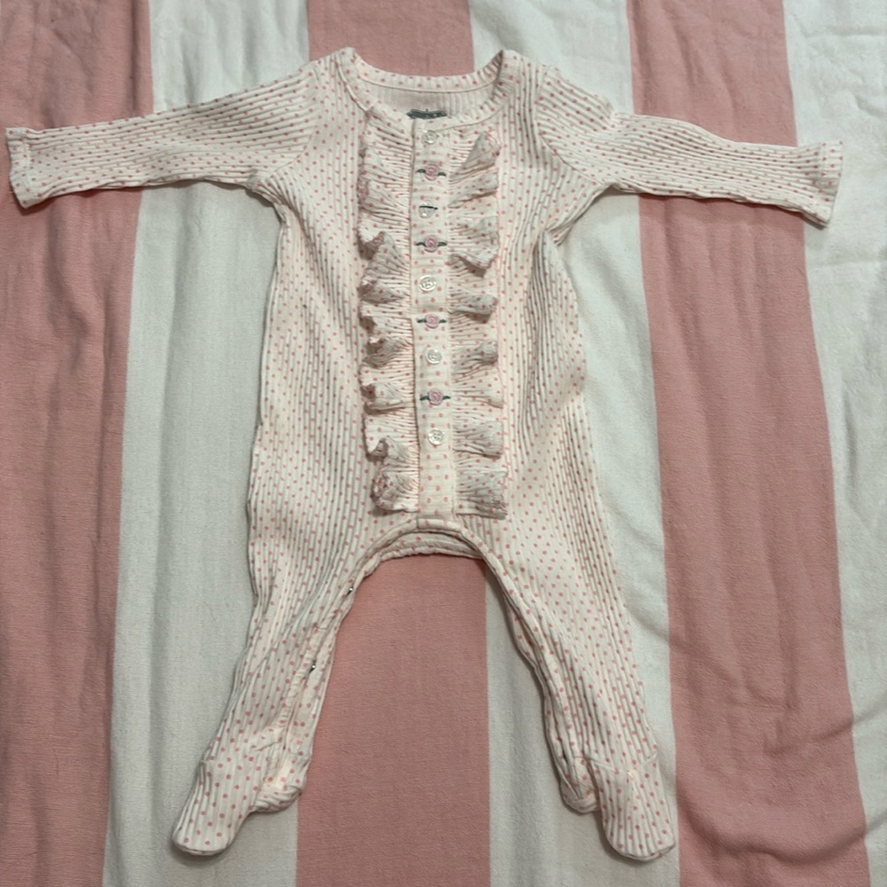 Mud Pie - 0-3 Months - Ruffled Pink Onesie